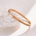 Rose gold titanium steel bracelet with geometric diamond patterns and zircon stones - B091-Rose Gold