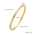 Macro shot of 4mm gold stainless steel bangle with rectangular zircon inlay details - Half Pave Zirconia Style / Gold + White Rhinestone (B139)