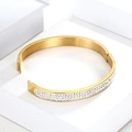 Bracelet jonc élégant en acier titane doré avec pavé de zircons blancs multi-rangs - Zircon Triple Rangée Or Homme