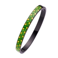 Bracciale rigido in acciaio inossidabile nero con motivo chevron smaltato giallo e verde - Nero (B146)