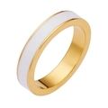 Anillo minimalista de acero de titanio dorado con elegante incrustación de esmalte blanco - US 5 / Oro + Blanco