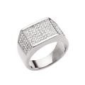Men's hip-hop style rectangular ring in silver finish with pavé set cubic zirconia - US 8 / Silver + White Zirconia