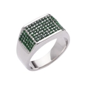Men's silver-toned signet ring in stainless steel with emerald green zircon paving - US 8 / Steel + Green Zirconia