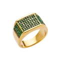 Men's hip hop style gold stainless steel signet ring with inlaid green zircon stones - US 8 / Gold with Green Rhinestone