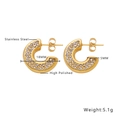 Macro detail of 18k gold plated 18mm C-shape earrings with zircon inlay specifications - Gold Double Row Zirconia Style (E172)