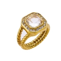 Goldener Titanstahlring mit quadratischem Zirkon und geflochtenem Seil-Design-Band - US 6 / Gold + Weißer Zirkonia