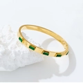 Detail showing gold stainless steel bangle with rectangular green zircon stones inlay - B130-Gold (Green Rhinestone)