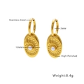 Detail of high polished gold stainless steel earrings with shell and white pearl charms - Pearl Nautilus Style (E238)