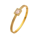 Gold plated stainless steel hinged bracelet with emerald cut zircon and micro pavé stones - Gold Color With White Rhinestone