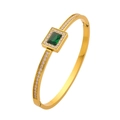 Vintage 18k gold plated stainless steel bangle with green emerald-cut zircon and white crystals - Gold Color With Green Rhinestone