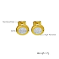 Detailed specs of 9mm gold clover earrings with high polished stainless steel and crystals - Round Rhinestone (E250)