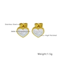Detailed specs of 9mm gold heart studs in polished stainless steel with white crystals - Heart Rhinestone (E251)