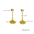 Gold stainless steel ginkgo leaf drop earrings with small diamond accent for women - Ginkgo Leaf Dangle (E264)