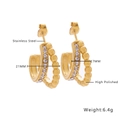 Detail view of 21MM high polished stainless steel twisted hoop earrings with white zircons - 21mm*7mm / Gold + White Zircon (E155)