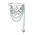 Spilla a cuore con nappe multistrato in argento con spilla di sicurezza e catene pendenti - Stile Catena Multistrato Ciondolo Cuore Argentato (ZW2515)