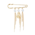 Broche épingle à nourrice soleil vintage dorée avec perles blanches et longues chaînettes - Doré