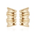 Detail view of gold wave texture earrings with polished metallic crumpled design - Earrings