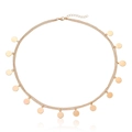 Detail of double-layer gold chain headband featuring round sequins and adjustable lobster clasp - Gold