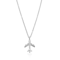 Detalle del collar con colgante de avión plateado y cadena cruzada de aleación pulida - Plateado