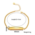 Detailed view of gold stainless steel box chain bracelet with dimension specifications - Gold Box Chain Style (C192)