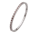 Slim stainless steel bangle with square grid design and red zircon stones in silver - Silver Chain With Red Charm