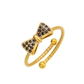 Schicker verstellbarer Goldener Schleifenring mit schwarzen Steinen und gedrehtem Band - Gold + Schwarzer Zirkonia