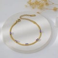 Elegant 18K gold plated stainless steel snake chain bracelet with purple zircon stones - Bracelet / Gold + Purple Zirconia
