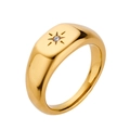 Bague chevalière élégante en acier plaqué or 18K avec gravure étoile polaire et zircon - US 6 / Or (Étoile à Huit Branches)