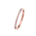 Bracciale rigido aperto da donna in oro rosa con scanalature ovali e zirconi incastonati - Oro Rosa (B026-6mm)