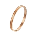 Detail of rose gold stainless steel bracelet with brushed finish and three zircon stones - Rose Gold