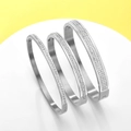 Three-piece silver titanium steel bangle set with single and multi-row zircon inlays - 4mm / Steel
