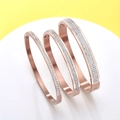 Three-piece set of rose gold titanium steel bangles with sparkling zircon inlay - 4mm / Rose Gold
