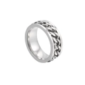 Close-up of rotatable silver Cuban chain detail on high-quality stainless steel ring - Number 9 / Silver