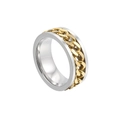 Rotating stainless steel spinner ring with a golden chain inlay for men, fashion accessory - Number 7 / Silver + Gold