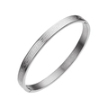 Polished silver titanium steel bangle with geometric fret pattern and side clasp - 6mm / Steel