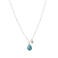 Gold chain necklace with a turquoise teardrop pendant and a delicate heart charm - Gold