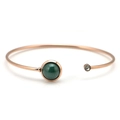 Bracciale rigido minimalista in oro rosa con malachite verde e un piccolo cristallo - Oro Rosa Grande (B042)