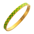 Bracciale rigido dorato minimalista con motivo chevron giallo e verde lucido - Oro (B146)