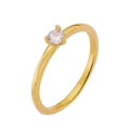 Bague élégante en acier titane doré avec un oxyde de zirconium rond solitaire à quatre griffes - Taille 7 / Style de Strass Unique / Or + Zirconium blanc