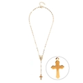 Close-up of golden religious necklace with cross pendant and virgin mary medallion detail - Style 1 / Gold