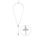 Macro detail of silver rosary cross pendant with religious medal and sleek chain links - Style 1 / Silver