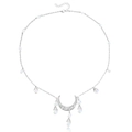 Catena per testa a luna d'argento con perle opale boho e pendenti a goccia - Argento