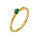 Bague élégante en titane doré ornée d'une pierre précieuse verte ronde sertie à quatre griffes - Taille 7 / Style de Strass Unique / Or + Zirconium vert