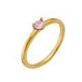 Bague minimaliste en acier titane doré avec une pierre rose ronde sertie à quatre griffes - Taille 7 / Style de Strass Unique / Or + Zirconium rose