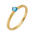 Bague minimaliste en titane doré ornée d'un zircon bleu ciel rond avec serti à griffes - Taille 7 / Style de Strass Unique / Or + Zirconium Bleu
