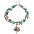 Boho-Fußkettchen mit Türkisperlen, Seestern-Anhänger und Lebensbaum-Charm - Lebensbaum Anhänger