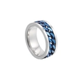 Men's rotatable stainless steel ring featuring a blue chain inlay for stress relief - US 7 / Silver Blue