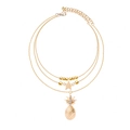 Three-layer gold anklet with star and rhinestone pineapple pendants for women - Gold