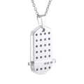 Vintage Viking style rectangular necklace with perforated texture and cubic zirconia inlay - Hollow Rhinestone Style / NM028 Silver