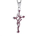 Gothic silver-tone stainless steel necklace with artistic red enamel cross pendant - Red Cross Background Style / NM029 Silver